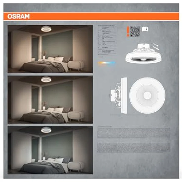 OSRAM HOMELIGHTING Ceiling Fan Compact 480, Deckenventilator mit 49W, LED-Beleuchtung, 6 Geschwindigkeitsstufen, Fernbedienung, weiß – Bild 5