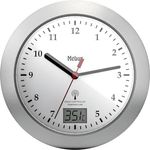 Mebus 41124 Funk Wanduhr 17 cm x 6 cm Silber Badezimmer-/Feuchtraum geeignet, Aluminiumgehäuse, inklusive 4 Saugnäpfe