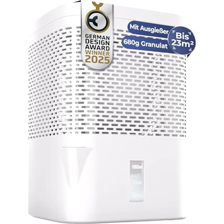 BonAura® AirOne Luftentfeuchter, stromlos bis 23m², 360° Belüftung, integrierter Ausgießer & 680g Granulat, Schimmel- und Geruchsschutz – Bild 1