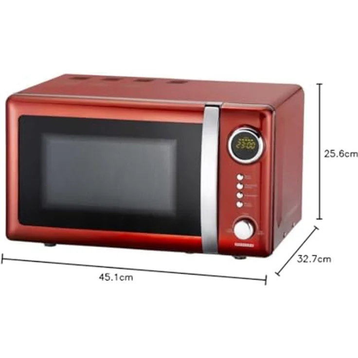 Melissa 16330109 Classico Retro Mikrowelle, Standgerät, 20 Liter Garraum, 700 Watt, rot metallic – Bild 3