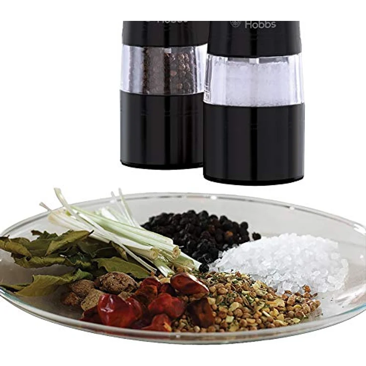 Russell Hobbs Salz und Pfeffer Mühle elektrisch Set, schwarz, Keramikmahlwerk, Mahlgrad einstellbar fein bis grob, LED Beleuchtung, batteriebetrieben, zwei Bodendeckel, Gewürzmühlen, 28010-56 – Bild 4