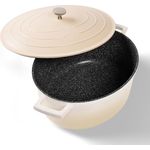 STONELINE Cocotte Bräter mit Deckel Induktion 32 cm, 6,6 L, Aluguss Topf mit echten Steinpartikeln, Backofengeeignet, Creme