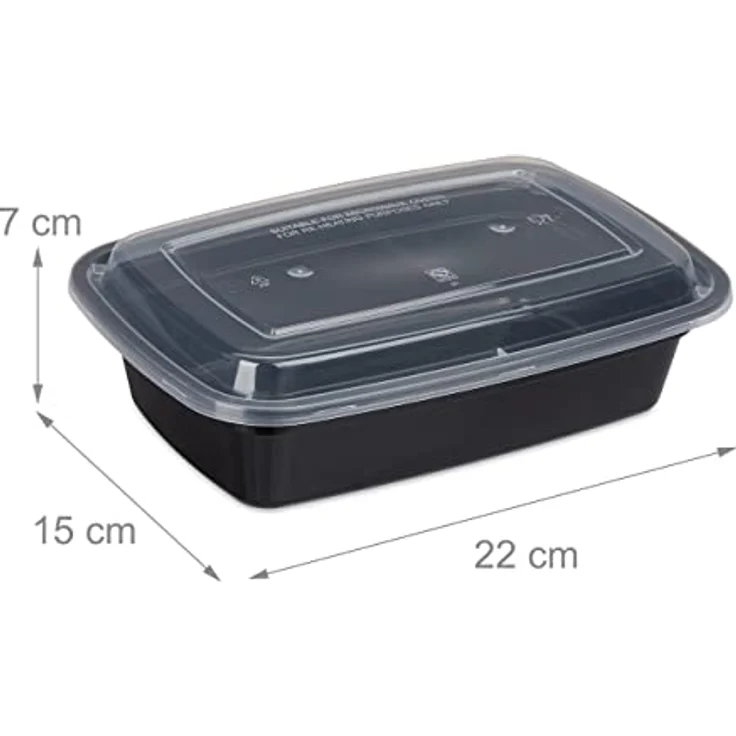 Relaxdays Meal Prep, 10er Set, 1 Fach, 1000 ml, mikrowellengeeignet, auslaufsicher, Food-Box, Kunststoff, schwarz – Bild 4