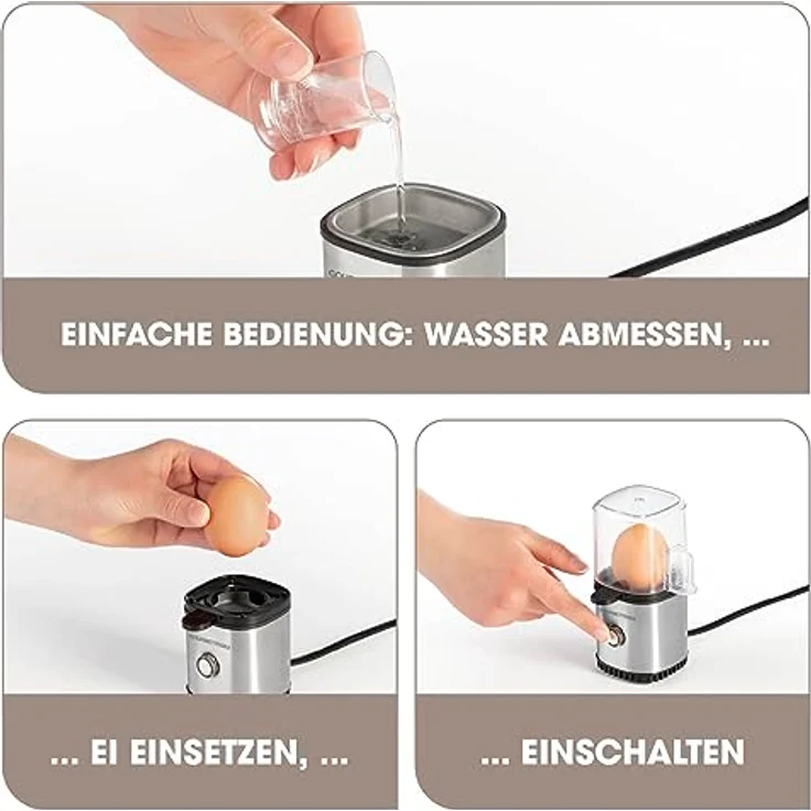 GOURMETmaxx Design-Eierkocher für 1 Ei | Das perfekte Frühstücksei ohne viel Aufwand und energiesparend, einfache Bedienung inklusive Messbecher | BPA frei und kompakt – Bild 3