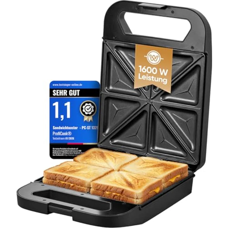 ProfiCook® Sandwichmaker PC ST 1329, für 4 Sandwiches gleichzeitig, Antihaft-Platten, 1600W, Bereitschaftsanzeige, platzsparend im aufrechten Stand – Bild 1