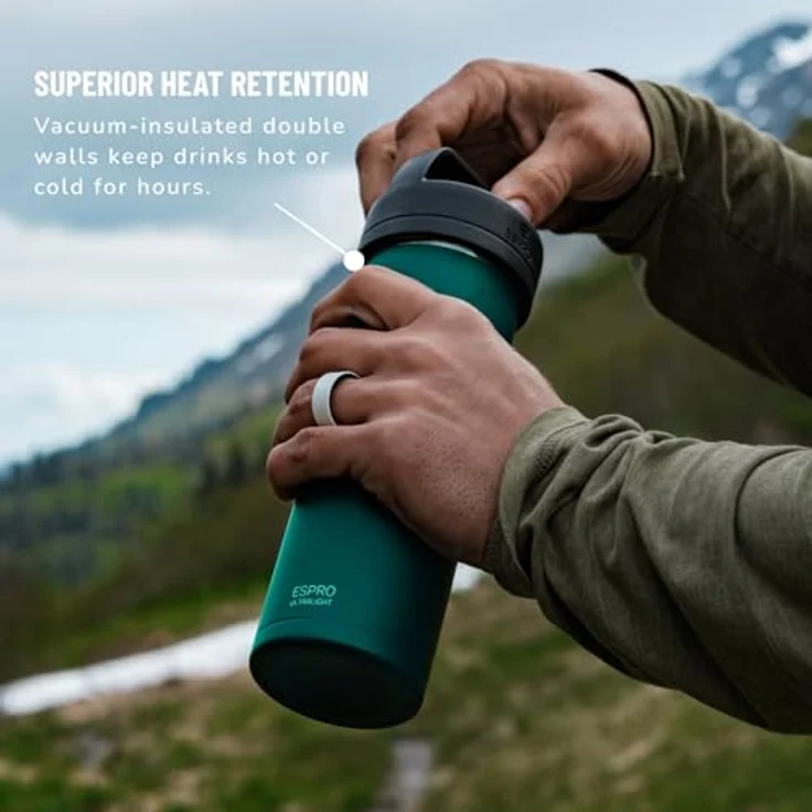ESPRO Reise French Press Ultralight Mini Coffee Maker mit Thermo-Funktion, 475ml, grün – Bild 5