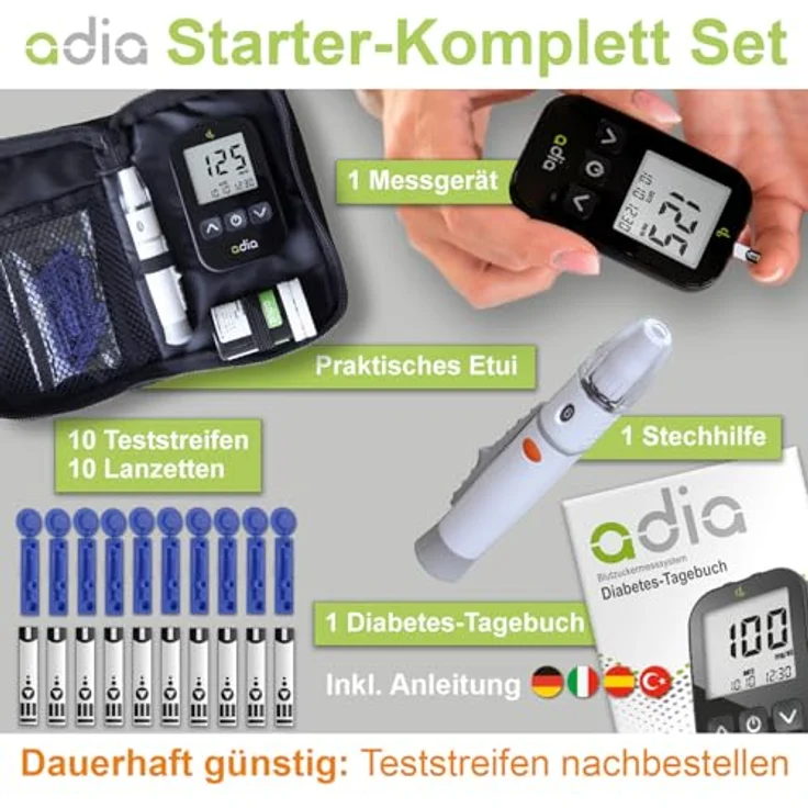 adia Blutzuckermessgerät Set inkl. 10 Teststreifen, mg-dl – Bild 4