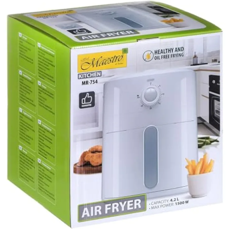 Feel Maestro MR-754 Fritteuse ohne Öl, Weiß, 1500 W, 4,2 l - Hochwertige Abmessungen, Langlebig, Flexible Gestaltung