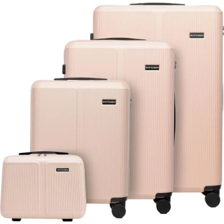 WITTCHEN Stripes Line Kofferset, Hartschalenkoffer aus robustem ABS mit Kosmetiktasche, 4 Doppelrollen, Teleskopgriff, Zahlenschloss, Puderrosa, Set S+M+L+XL – Bild 1