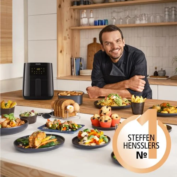 Philips HD9252-90 Airfryer - Das Original Heißluftfritteuse, 1400W, für 2-3 Personen, 800g-4,1L Kapazität, digitales Display schwarz – Bild 2