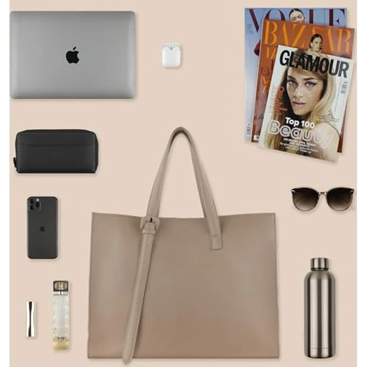 bugatti Luna Shopper Tasche, 40 cm mit Laptopfach, 100% Polyurethan, braun – Bild 5
