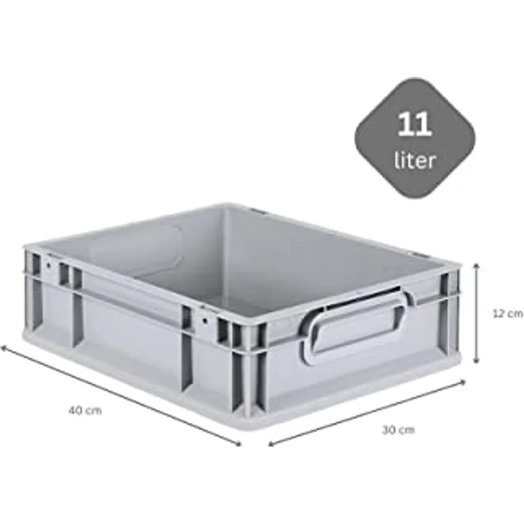 PROREGAL Eurobox NextGen Grip, SuperSparSet 5x mit Scharnierdeckel, 11 L, grau, HxBxT 12x30x40cm, geschlossene Griffe, lebensmittelecht, stabil und stapelbar – Bild 4
