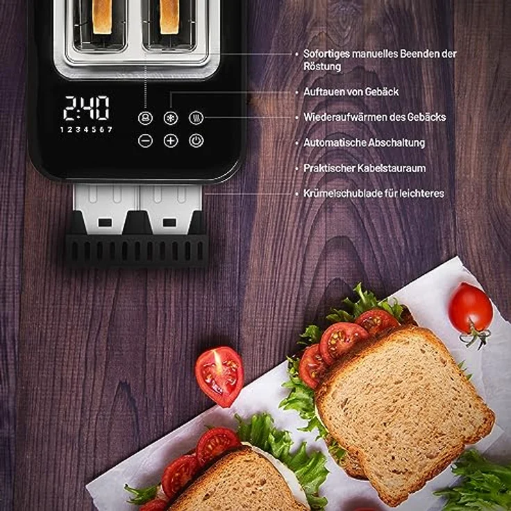 Lauben Toaster 900BC, digitaler Touchscreen, 7 Röstgrade, Edelstahl – Bild 4