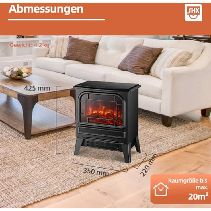 SHX SHXFP1950 Elektrokamin 1950W, mit realistischer Feuerillusion und einstellbarem Thermostat, schornsteinfrei und umweltfreundlich – Bild 7