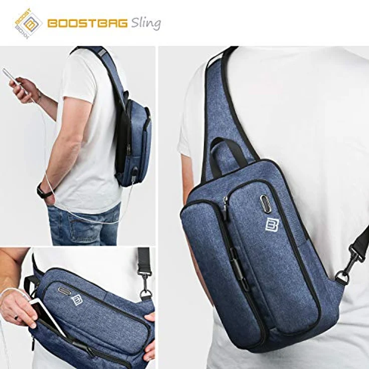 BoostBoxx Boostbag Sling Crossbag, Umhängetasche mit USB-Ladeport und gepolstertem Fach für 10,1 Zoll Tablets, schwarz – Bild 5