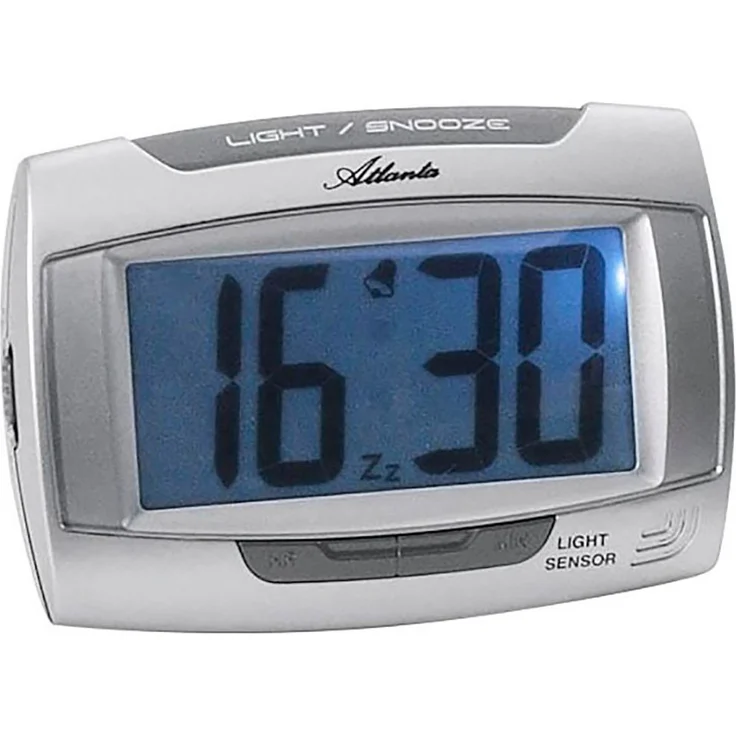 Atlanta Quarzwecker digital, LCD Wecker mit Piepalarm und 12/24-Std.-Anzeige, silberfarben-grau