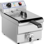 Royal Catering Fritteuse 10 L Edelstahl Kaltzone mit Ablasshahn Gastronomie, 3200 W - Profi Elektro-Fritteuse mit 10 l Kapazität, 3200 W, Edelstahl