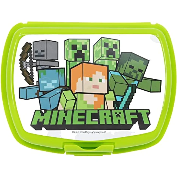 Stor Lunchbox Minecraft Kinder Brotbox Brotdose Frühstücksdose Brotbüchse grün, Kunststoff – Bild 2