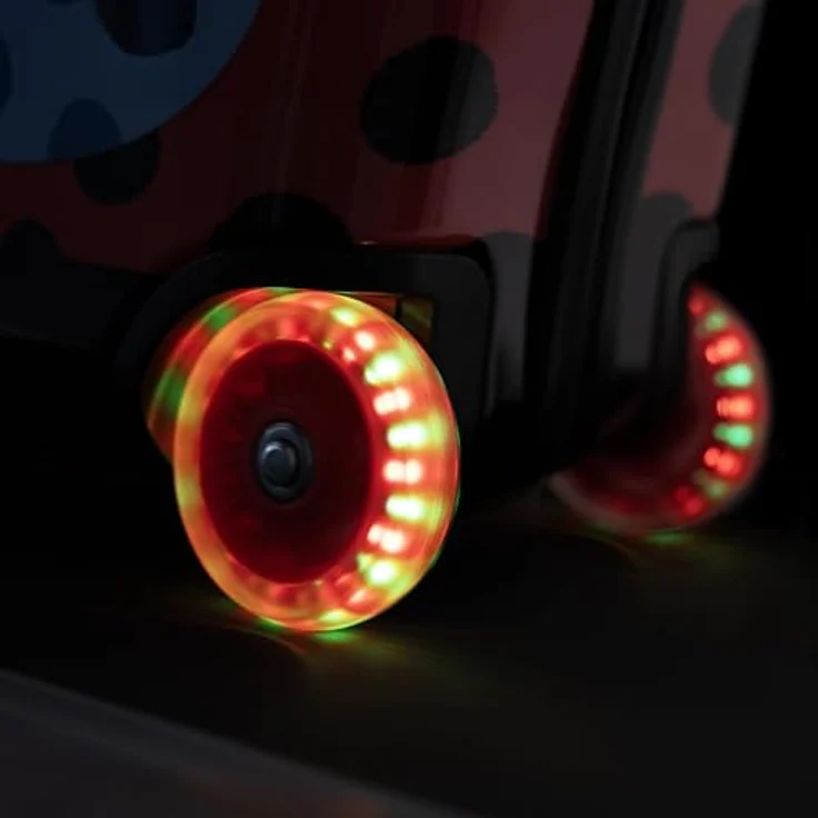Heys Kinderkoffer Kids Ride-On, 16 cm, 4 Rollen, Marienkäfer, Feuerwehrauto, Kutsche, Rennwagen - Polycarbonat-Verbundwerkstoff, Leichtgewicht, Inline-Skate-Räder mit bunten Lichtern – Bild 7