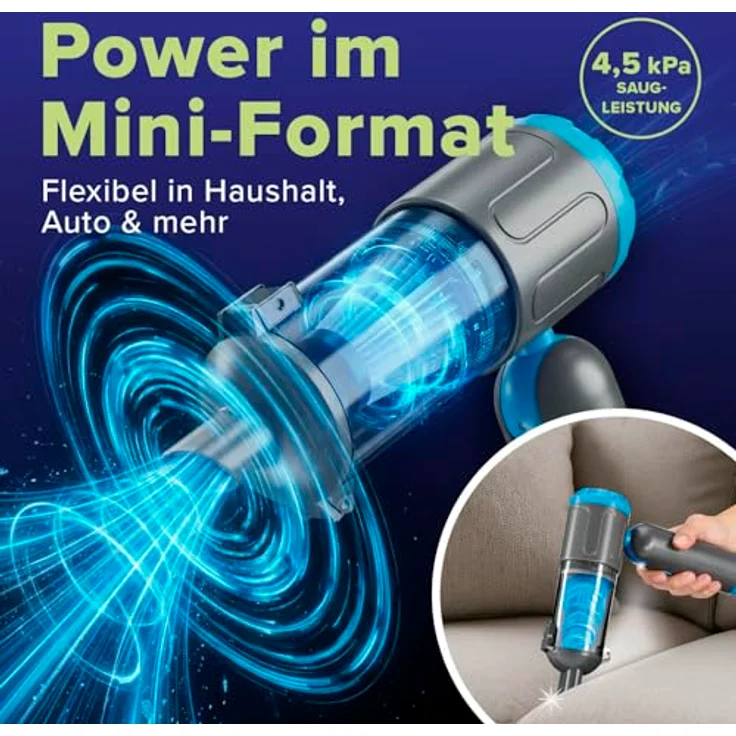 LICHTERBLITZ Handstaubsauger mit Faltfunktion, 4,5 kPa Saugkraft, 7 Aufsätzen, HEPA-Filter und LED-Licht – ideal für Auto und Haushalt, Akku mit Saug- und Gebläsefunktion – Bild 3