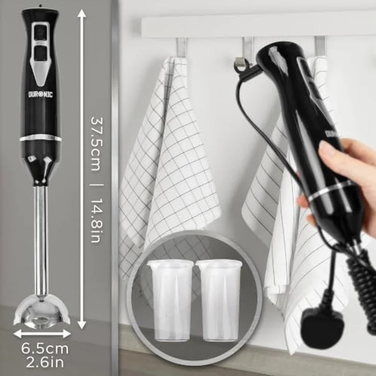 Duronic HB35C Stabmixer, elektrischer Pürierstab 350W mit 2 Mixbechern und ergonomischem Design – Bild 2