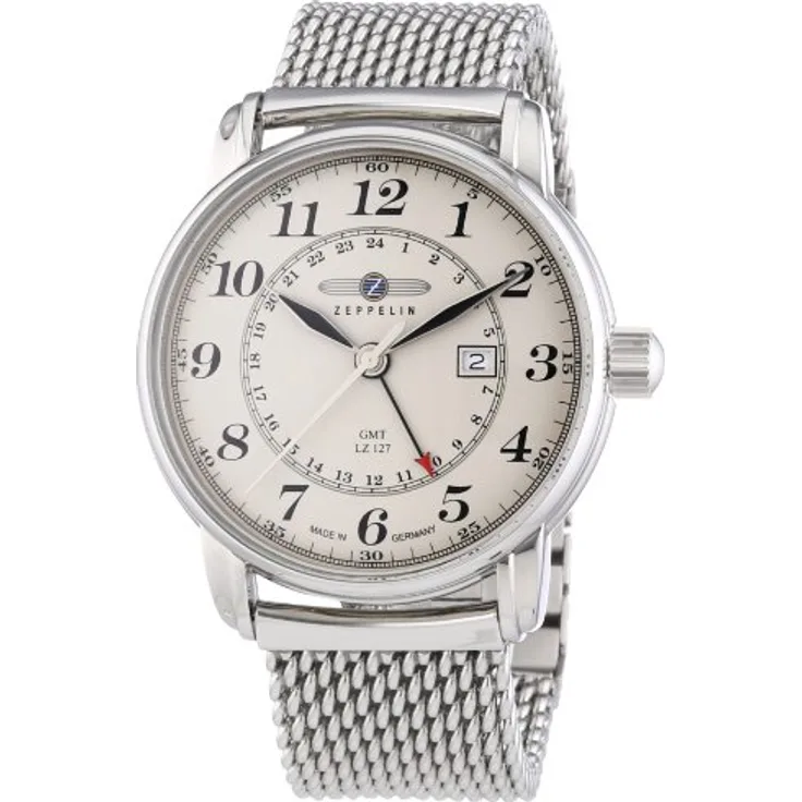 Zeppelin Herren-Armbanduhr XL LZ127 GRAF Analog Quarz Edelstahl 7642M5, Silber Edelstahl uhrenarmband, beige Zifferblatt