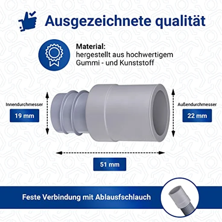 VIOKS Waschmaschine Abfluss Adapter Gummi Endstück Ø 22mm für Anschluss Ø 19mm Schlauch & Waschmaschine Ablaufschlauch Adapter Waschmaschine Abfluss/Ablaufschlauch Endstück für Spülmaschine – Bild 5