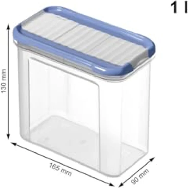 Rotho Schüttdose 1 L Domino - Transparente Vorratsdose mit Schüttöffnung, spülmaschinengeeignet - Stapelbare Aufbewahrungsdose, BPA-frei – Bild 4