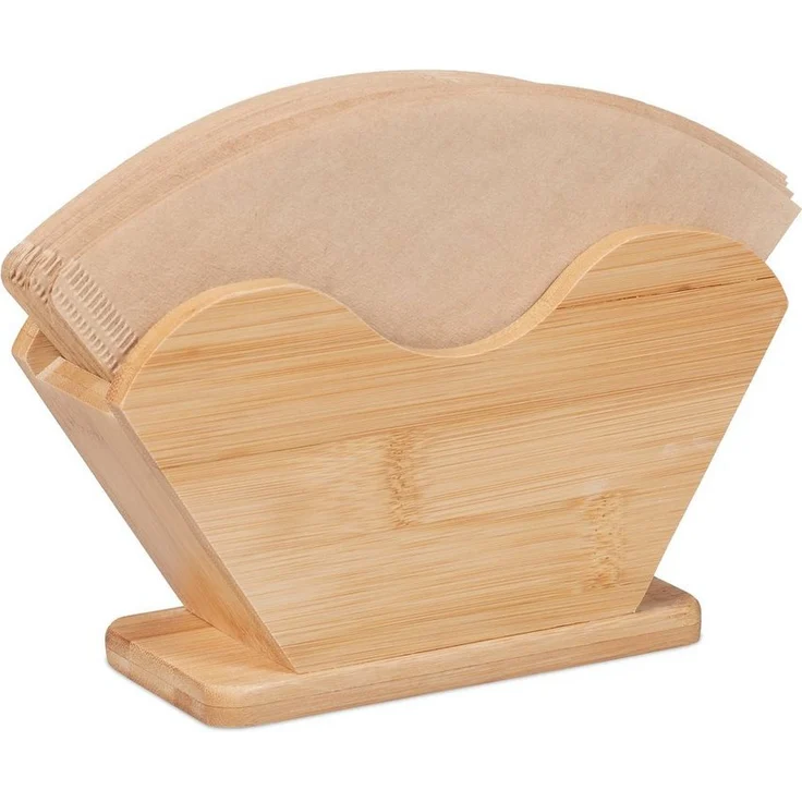 relaxdays Papierfilter Kaffeefilterhalter aus Bambus, natürliche Aufbewahrung für ca. 140 Kaffeefilter – Bild 1