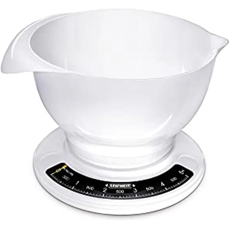 Leifheit analoge Küchenwaage, aus hochwertigem Kunststoff, inkl. abnehmbarer Rührschüssel, Haushaltswaage mit 5 kg Tragkraft, spülmaschinengeeignet, Küchenwaage analog, mechanische Zuwiegefunktion – Bild 2
