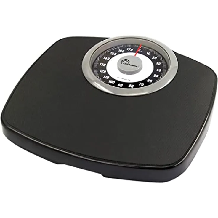 LITTLE BALANCE 8400 Komfort Confort 180, mechanische Personenwaage, 180 kg, Gummi, Schwarz & Chrom