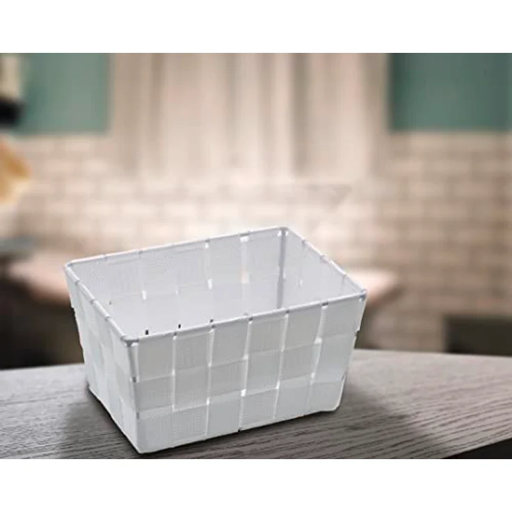 WENKO Aufbewahrungskorb Adria Mini Weiß - Badkorb, rechteckig, Kunststoff-Geflecht, Polypropylen, 19 x 9 x 14 cm, Weiß – Bild 2