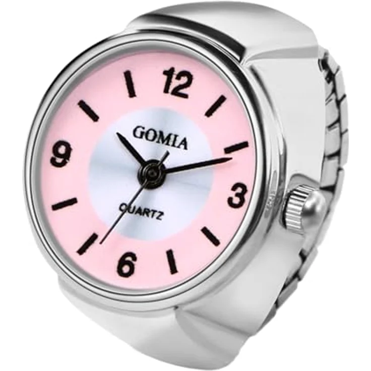 JewelryWe Ringuhr Frauen, Elastische Analog Quarz Fingeruhr mit Rosa Zifferblatt und Legierungsband, 10m wasserdicht – Bild 1