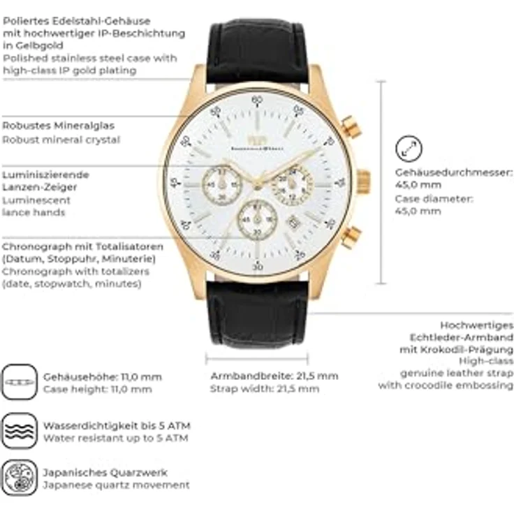 Rhodenwald & Söhne Chronograph Goodwill schwarz, aus Edelstahl, Quarzwerk, Herren – Bild 3