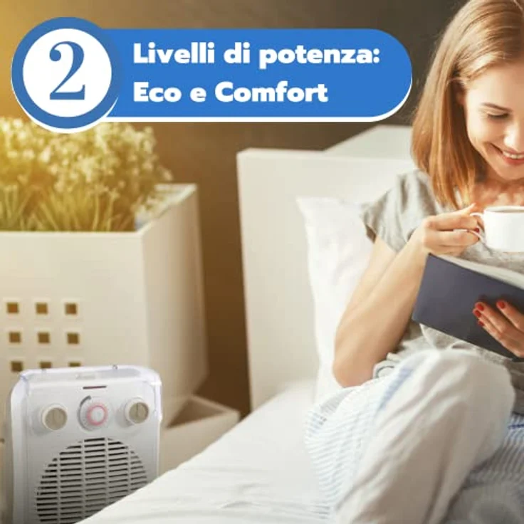 Ardes AR4F10TI Verkabelter Heizlüfter CHRONOS, 2000W mit Eco/Komfort-Modus, Raumtemperatur-Thermostat, tragbar mit 24H Timer, flüssigkeitsdicht – Bild 3