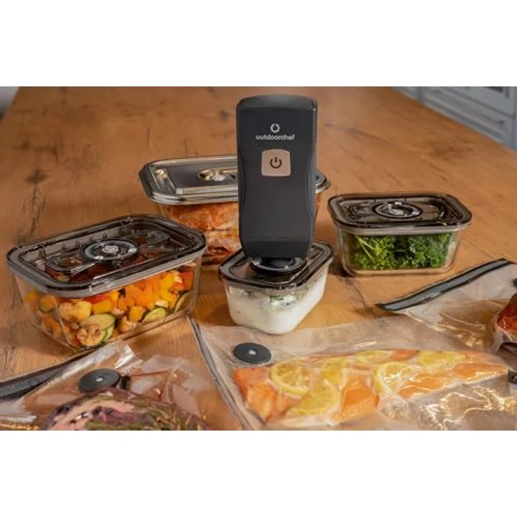 Outdoorchef Easy BBQ Vac, kabelloser Hand-Vakuumierer mit 12 l/min, 4 Glasbehältern (500-2600 ml), 18 Zip-Beuteln, 3 Flaschenverschlüssen & USB-Ladestation - ideal für Frische & Sous-Vide – Bild 5