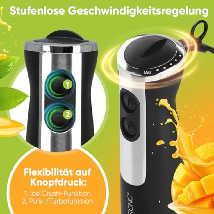 CLATRONIC Stabmixer SM 3825, 800 Watt Stabmixer mit Turbo-Funktion und Edelstahl-Spezialmesser, BPA-frei – Bild 4