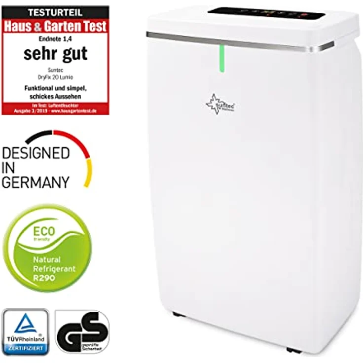 SUNTEC Dryfix 20 Lumio Luftentfeuchter für Räume bis 150 M³ (ca 65 m2) | Raumentfeuchter mit 20 l-Tag Entfeuchtung | Luftentfeuchter elektrisch inkl. Luftreiniger Funktion + mobile Wäschetrocknung – Bild 3