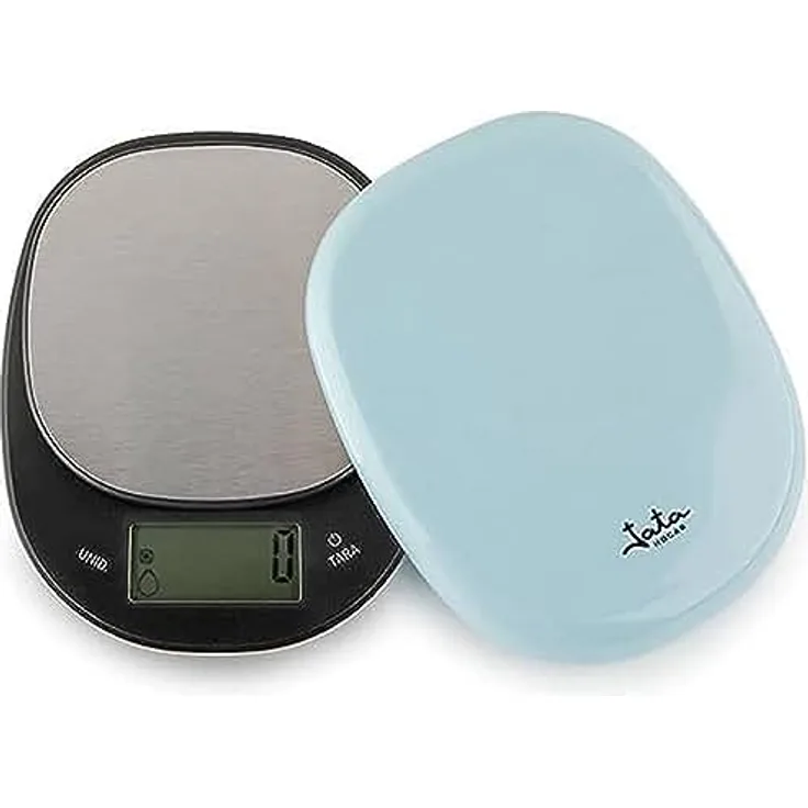 Jata HBAL1202 Digitale Küchenwaage, hohe Widerstandsfähigkeit, hohe Präzision, bis zu 5 kg, LCD-Display, Tara-Funktion, inklusive Batterien und Deckel, Maße: 14 x 17,5 x 2,7 cm