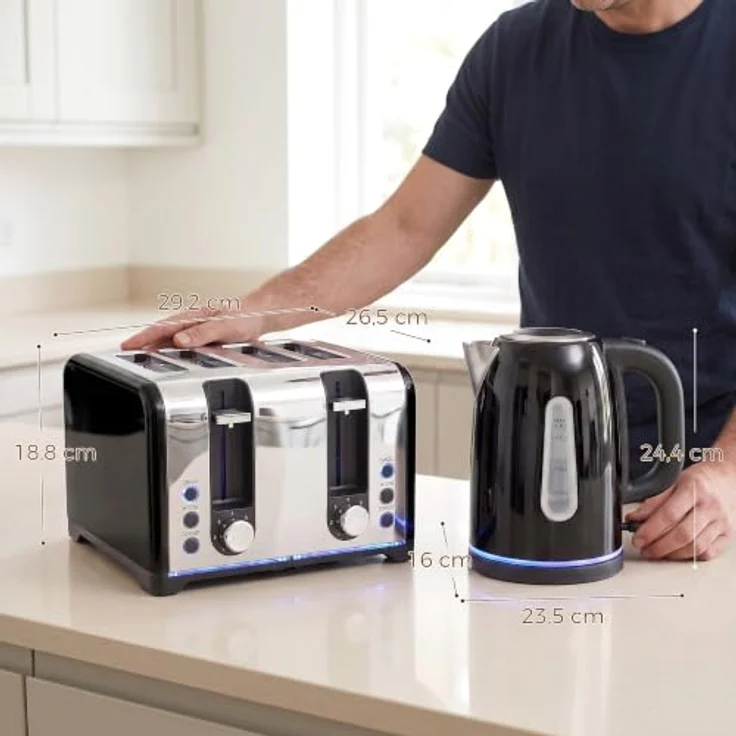 HOMCOM Wasserkocher und Toaster Set, Schnellkoch-Wasserkocher 1,7 l und 4-Scheiben-Toaster, Schwarz – Bild 9