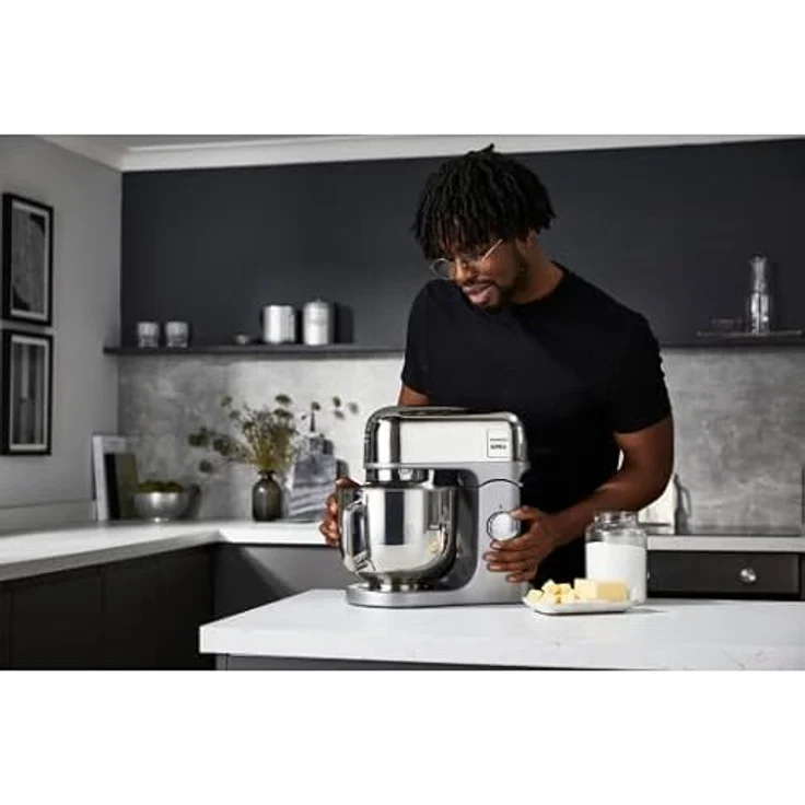 Kenwood KMX760CH kMix Küchenmaschine, 5 Liter Edelstahl-Schüssel, Safe-Use-Sicherheitssystem, Metallgehäuse, 1000 Watt, inkl. Patisserie-Set und Spritzschutz, silber, Serie: kMix – Bild 2