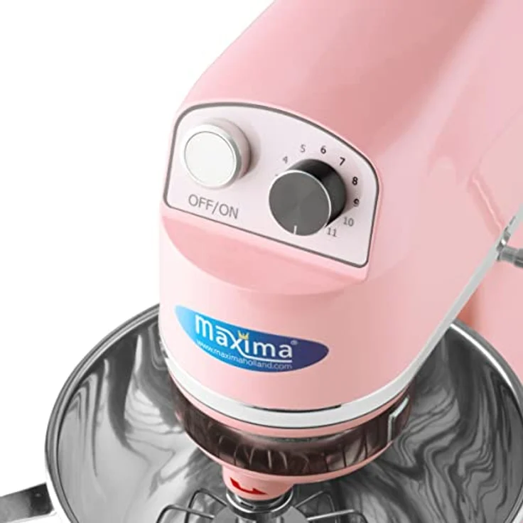 Maxima Planetenmixer 7 l, Küchenmaschine in pastellrosa mit Edelstahl-Rührschüssel, 11 Geschwindigkeiten, ideal für bis zu 2 kg Teig – Bild 5