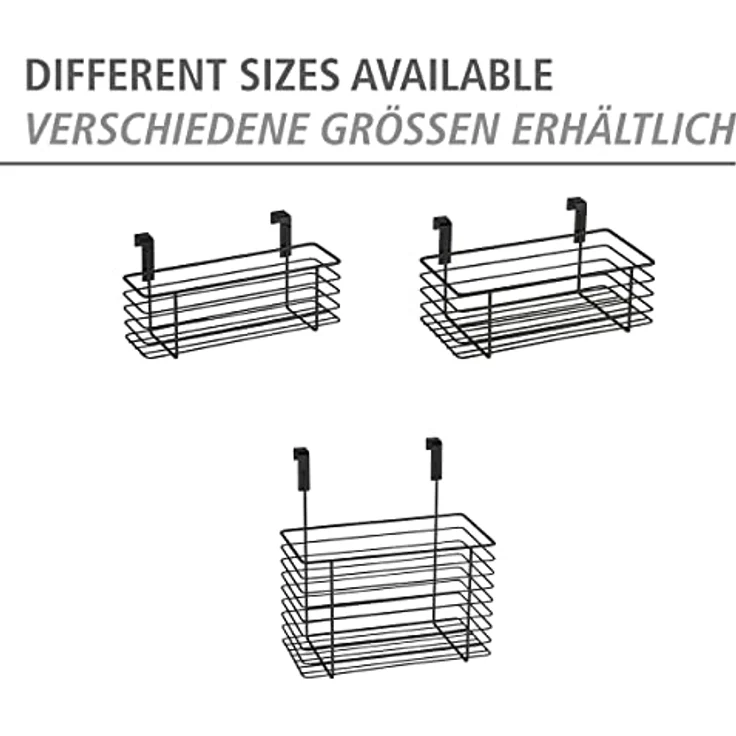 WENKO Einhängekorb Groß, platzsparender Organizer zum Einhängen an Schublade oder Schranktür, geeignet für Badezimmer und Küche, ohne Bohren, aus pulverbeschichtetem Metall, 24 x 24,5 x 15 cm, Schwarz – Bild 5