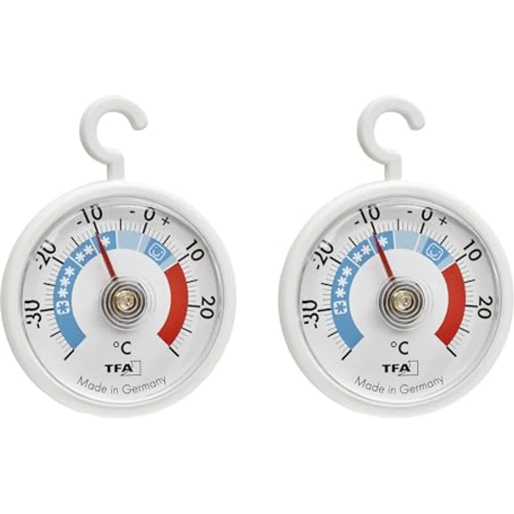TFA Dostmann 2er Set Analoge Kühlthermometer, handlich mit Kühlzonen, für Kühlschrank und Gefrierschrank, bis -40°C, weiß – Bild 1