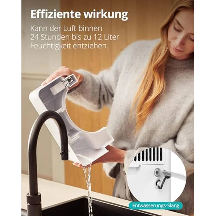 Duux Bora Luftentfeuchter, 12 L/Tag Entfeuchtungsleistung, 1,7 Liter Wassertank, Hygrostat und Trockenmodus für Wäsche – Bild 4