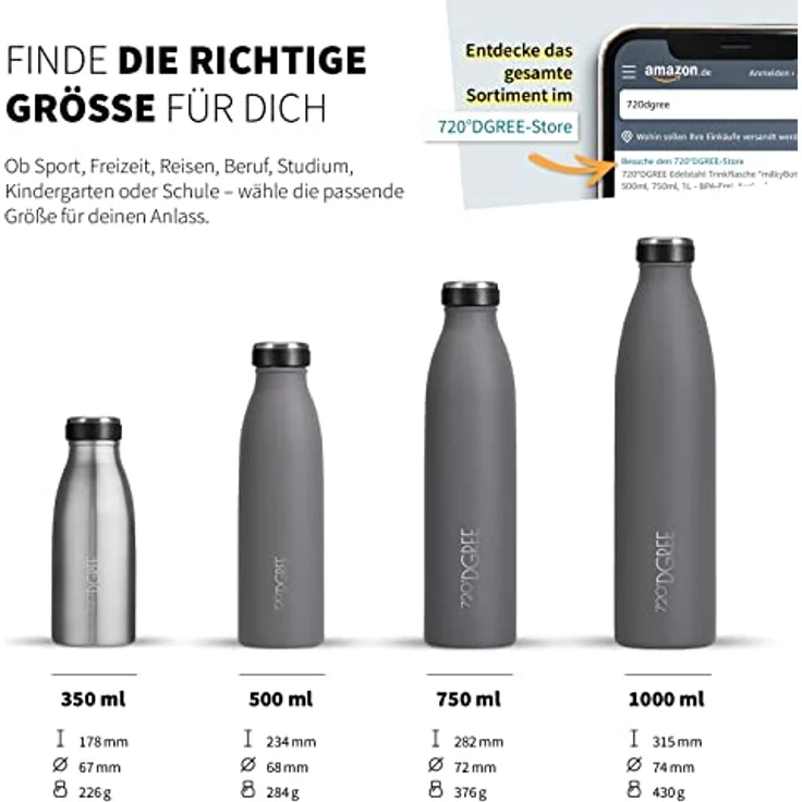 720°DGREE Edelstahl Trinkflasche “milkyBottle”, 750ml, BPA-frei, auslaufsicher, kohlensäuregeeignet, Thermosflasche für Sport, Uni, Schule, Fitness, Outdoor, Camping – Bild 3