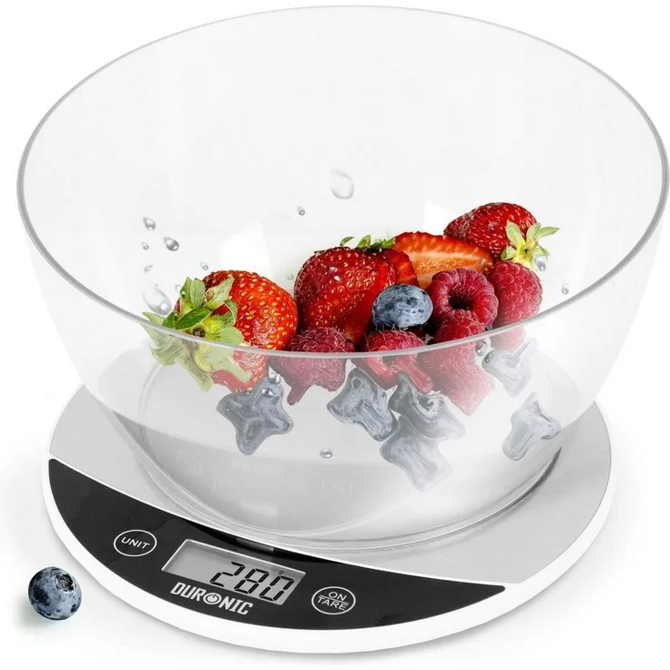 Duronic KS3000 Küchenwaage, digitale 5 kg Waage mit 2 L transparenter Schüssel und automatischer Abschaltung