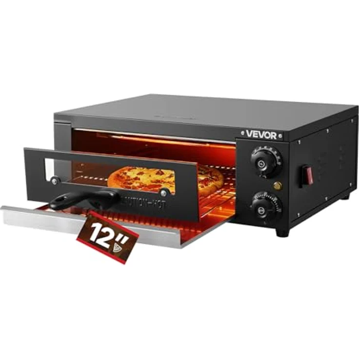 VEVOR elektrischer Pizzaofen PSL-12-EU, 30 cm Tischpizzaofen mit Temperaturregelung 25-300 °C, 1450 W, zwei Heizrohren und Grillrost für Küche und Gastronomie – Bild 1