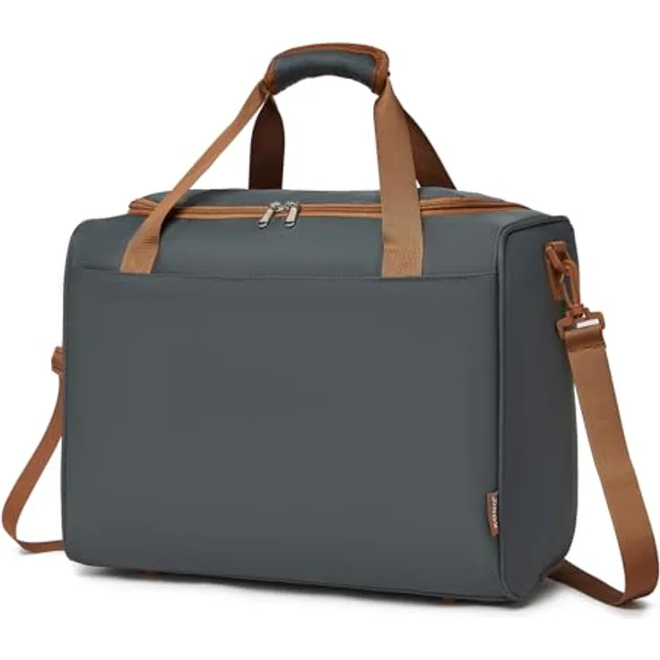 KONO Ryanair Handgepäck Tasche 40x30x20 cm, Reisetasche aus strapazierfähigem Oxford-Gewebe, Grau/Braun mit Schultergurt und multifunktionaler Aufteilung