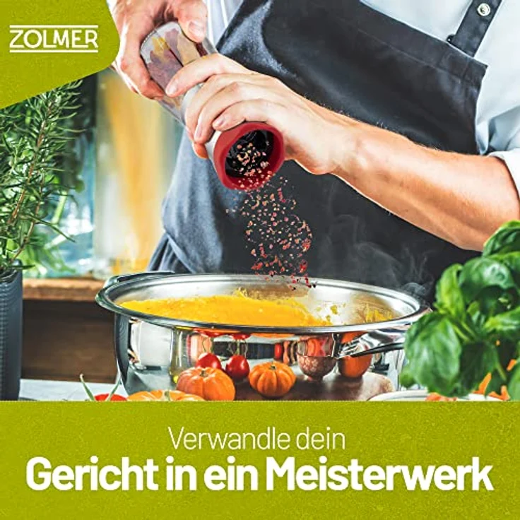 ZOLMER® Chilimühle Edelstahl & Glas, Gewürzmühle mit hochwertigem Edelstahl-Schneidwerk und Aroma-Schutzdeckel für grobe Gewürze & Chili – Bild 2